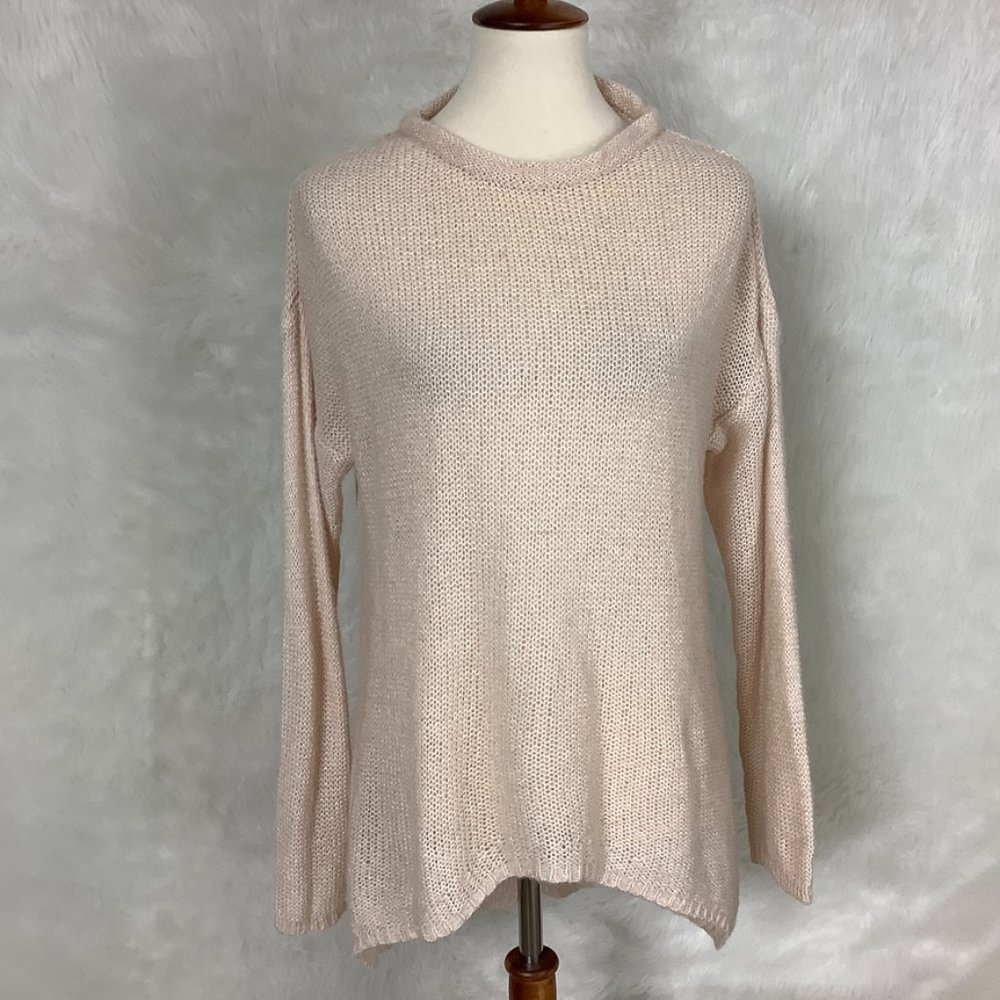 Oriana Pink Open Knit Pale Pink / Pinkish Ivory Split Back Mohair Wool Sweater L